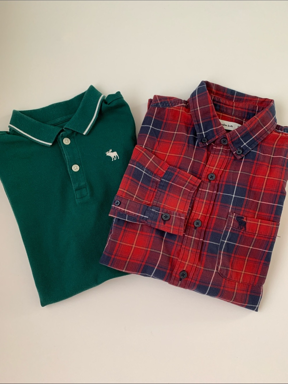 Bundle of Abercrombie Kids Polo Green and Plaid Long Sleeve Shirt Size 13/14
